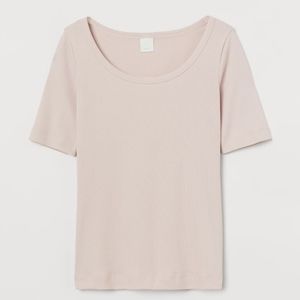 2pk H&M basic T-shirts: Pink Ribbed & White Cotton Cropped Jersey T-shirts
